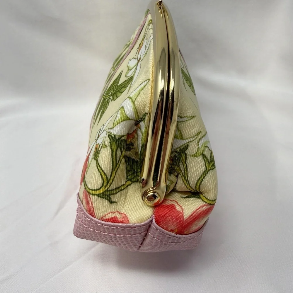 Joan Rivers Beauty Floral Kiss Lock Clutch Pink Gold Frame Evening Makeup Bag
